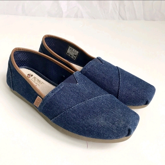 Sketchers BOBS Chambray Blue Canvas Flat Shoes Memory Foam Leather Insole 6 - Picture 2 of 9